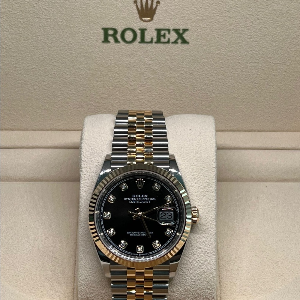 Brand New Rolex Datejust 36 Steel & Yellow Gold Black Diamond Dial